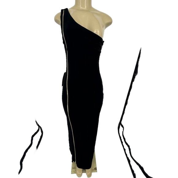 NEW BEBE XS Women Black Side ZIP One Shoulder Maxi Dress Evening Party 6-24 - Picture 3 of 9